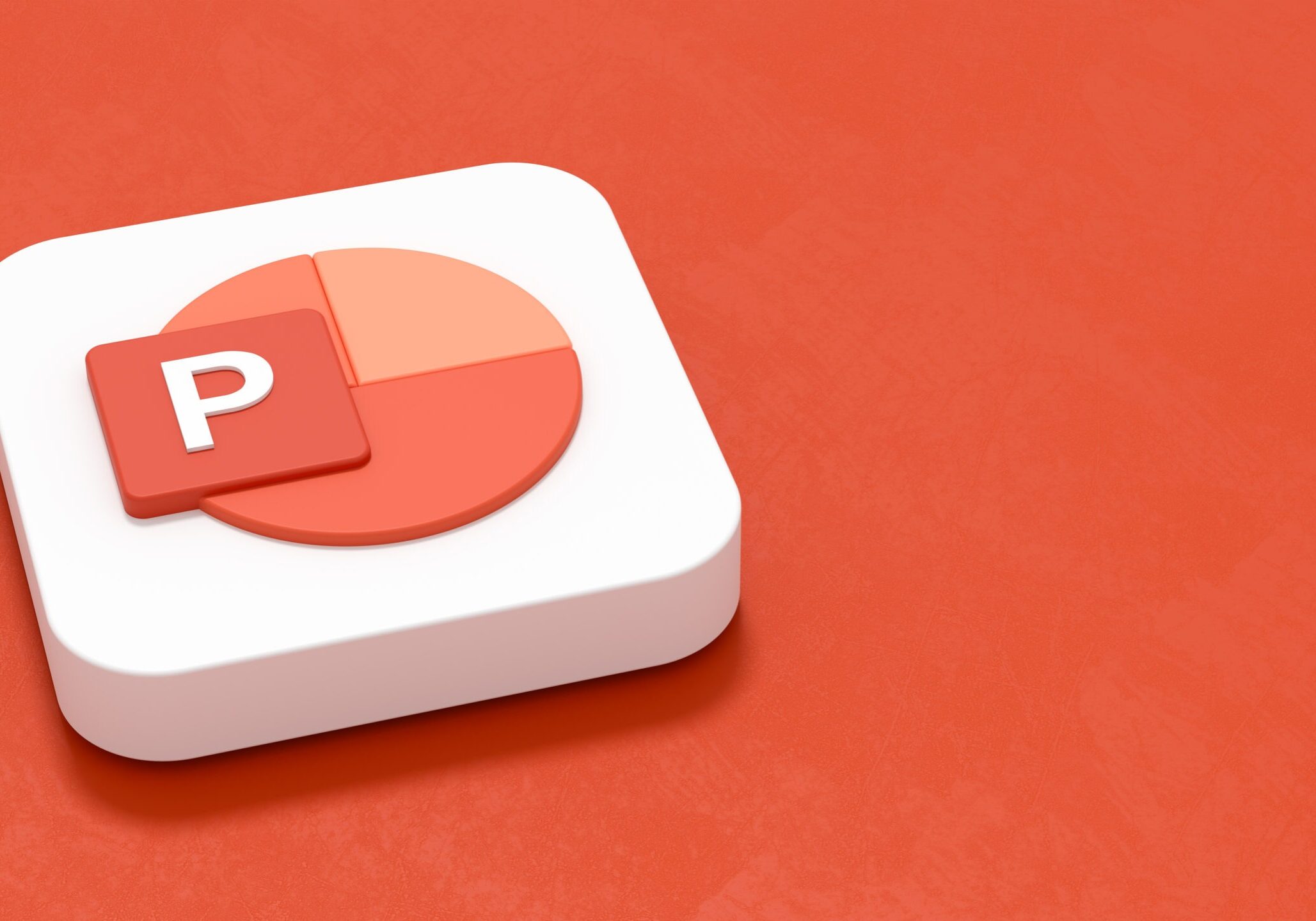 Microsoft PowerPoint App Icon 3D Symbol Shape on Plastered Orange Background with Copy Space 3D Illustration